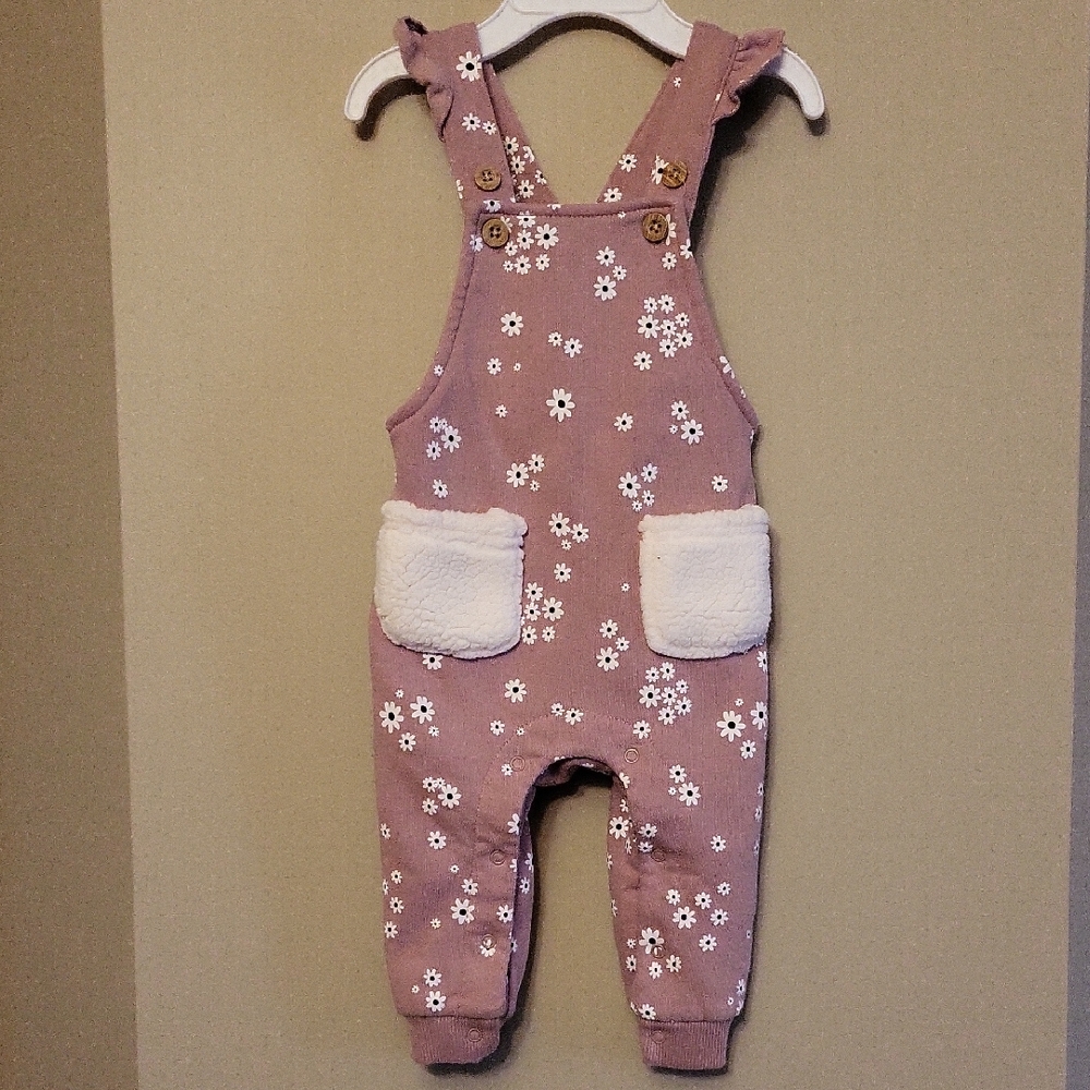 Soft floral blush pink overalls